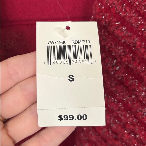 Brand New Lucky Brand Red Metallic Knit Shawl Open Front Drape Cardigan Sweater - Picture 6 of 16